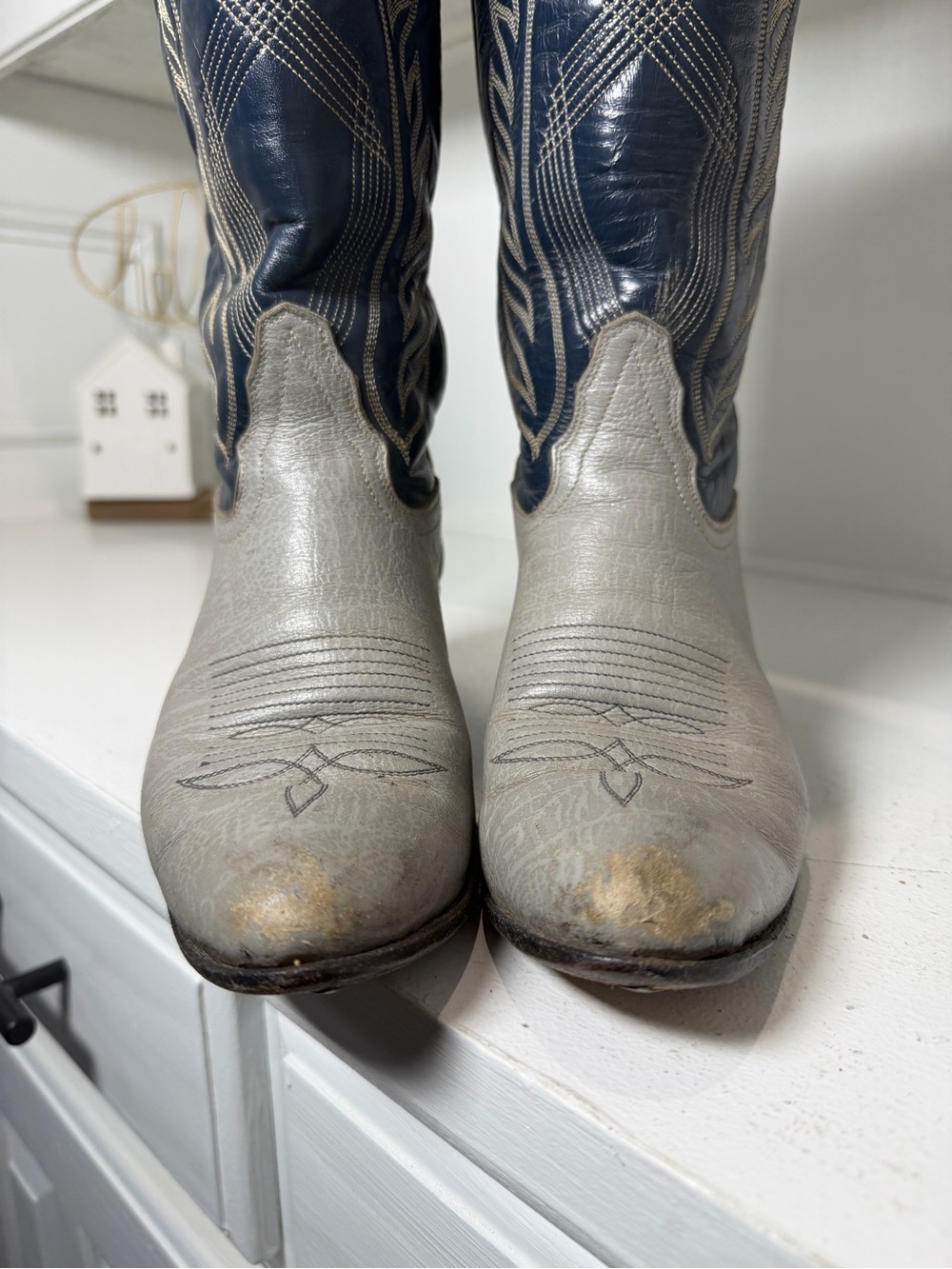 Vintage Tony Lama Gold Label Women’s 6C Gray Blue Leather Cowboy Boots USA - Picture 3 of 8